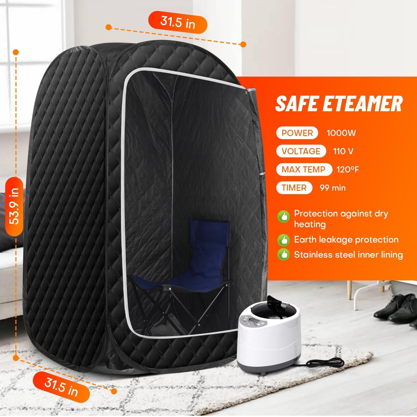 Ecoboom Home Portable Sauna Room, Full Body Home Sauna Room, Foldable Portable Steam Sauna Tent, Equipped With A 2.6L 1000W Steam Generator, Folding Chair, And Remote Control.